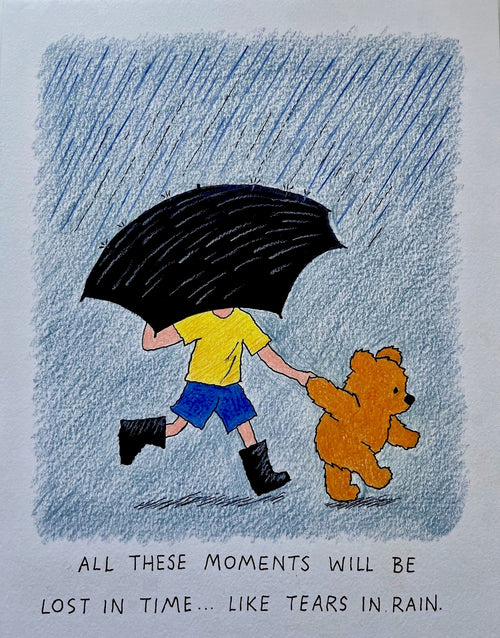 Bear In The Rain - one of a kind original drawing