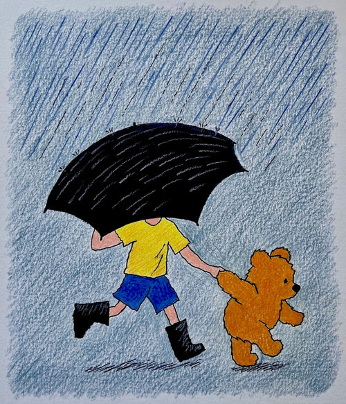 Bear In The Rain - one of a kind original drawing